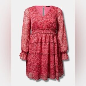 Torrid 1X mini Lurex chiffon Tiered dress Paisley NWT